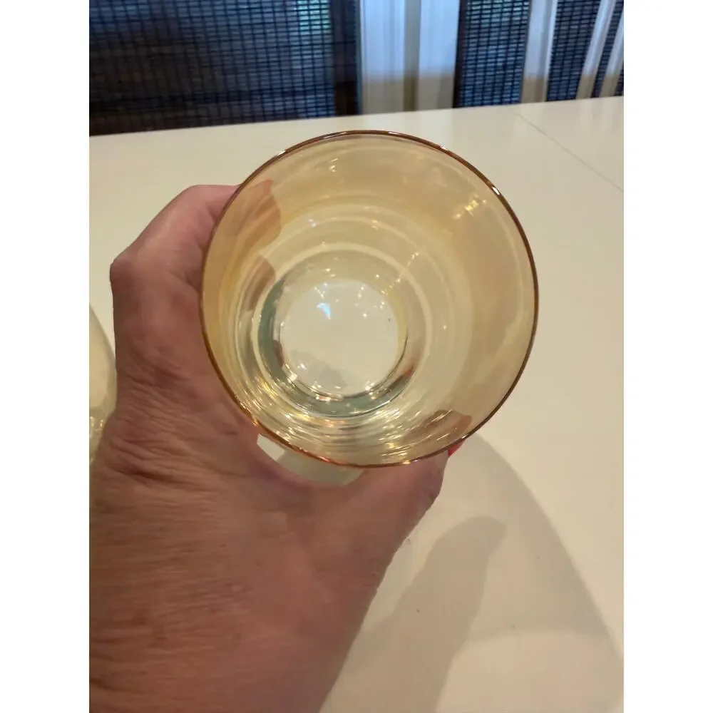 Stemless Wine Glasses Set Of 6 Gold  Yellow Amber Tinted Thin Rim Glass